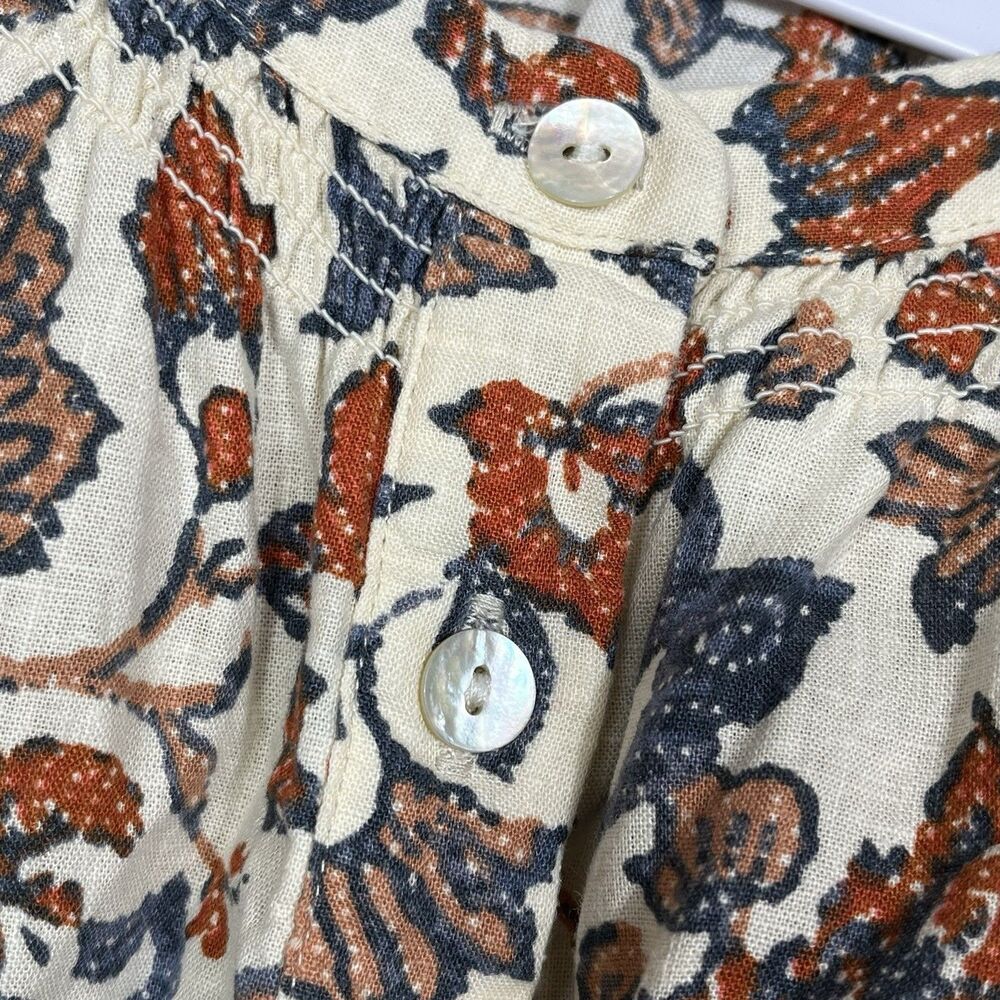 Faherty Odette Linen Top Small Floral Peasant Blouse Boho Cottagecore Button - Picture 6 of 11